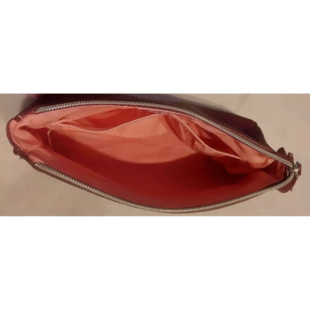 Coccinelle Womens Burgundy Luxury Business Class Travel Amenity Cosmetic Bag Kit
